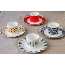 Haonai full color ceramic coffee set stackable coffee cup with saucer with customized design